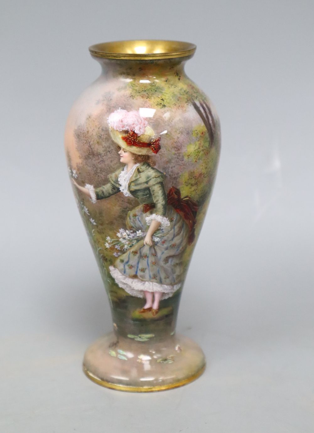 A Limoges enamel vase, signed, height 15cm